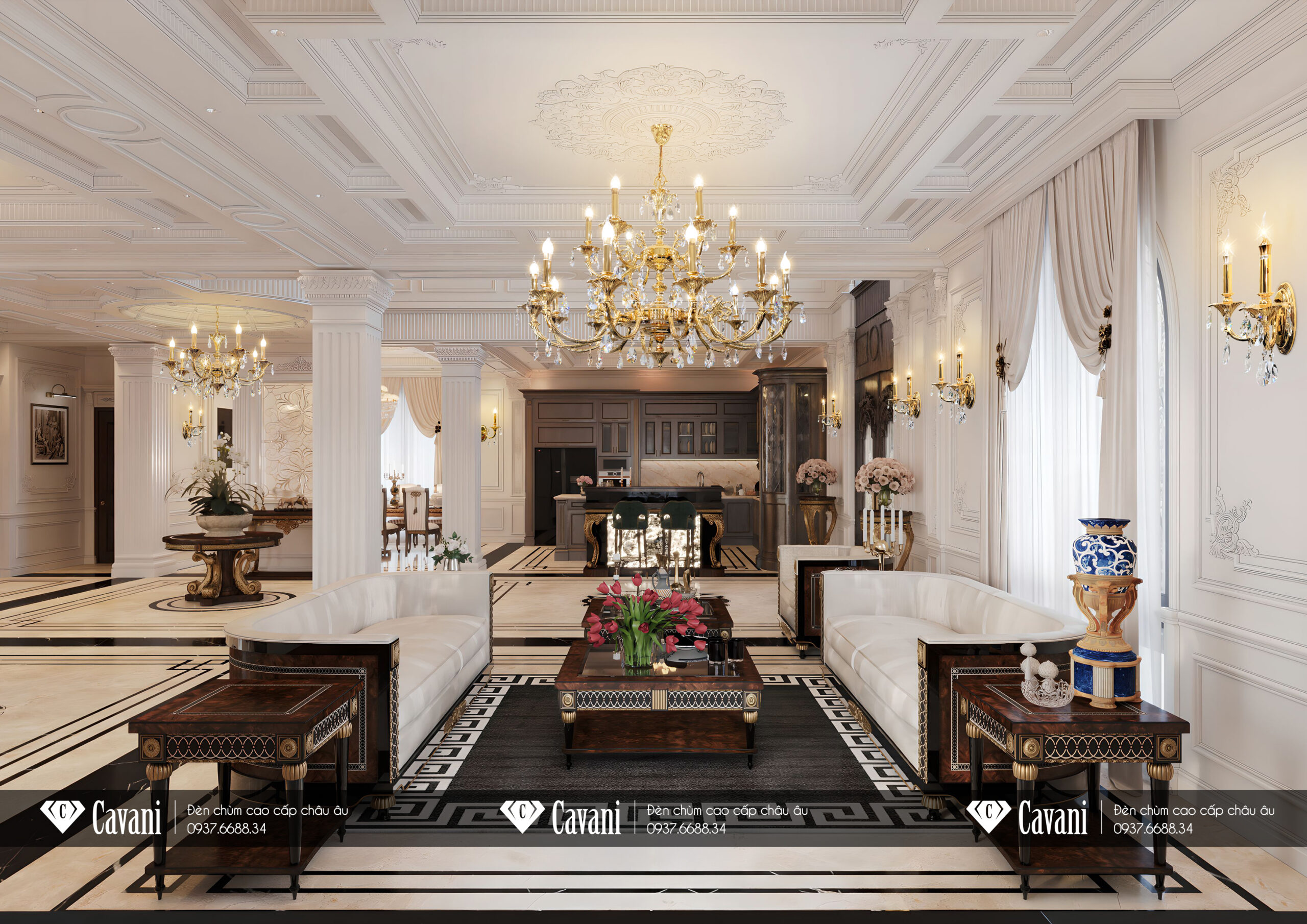 Đèn trang trí Châu Âu tôn vinh phòng khách sang trọng