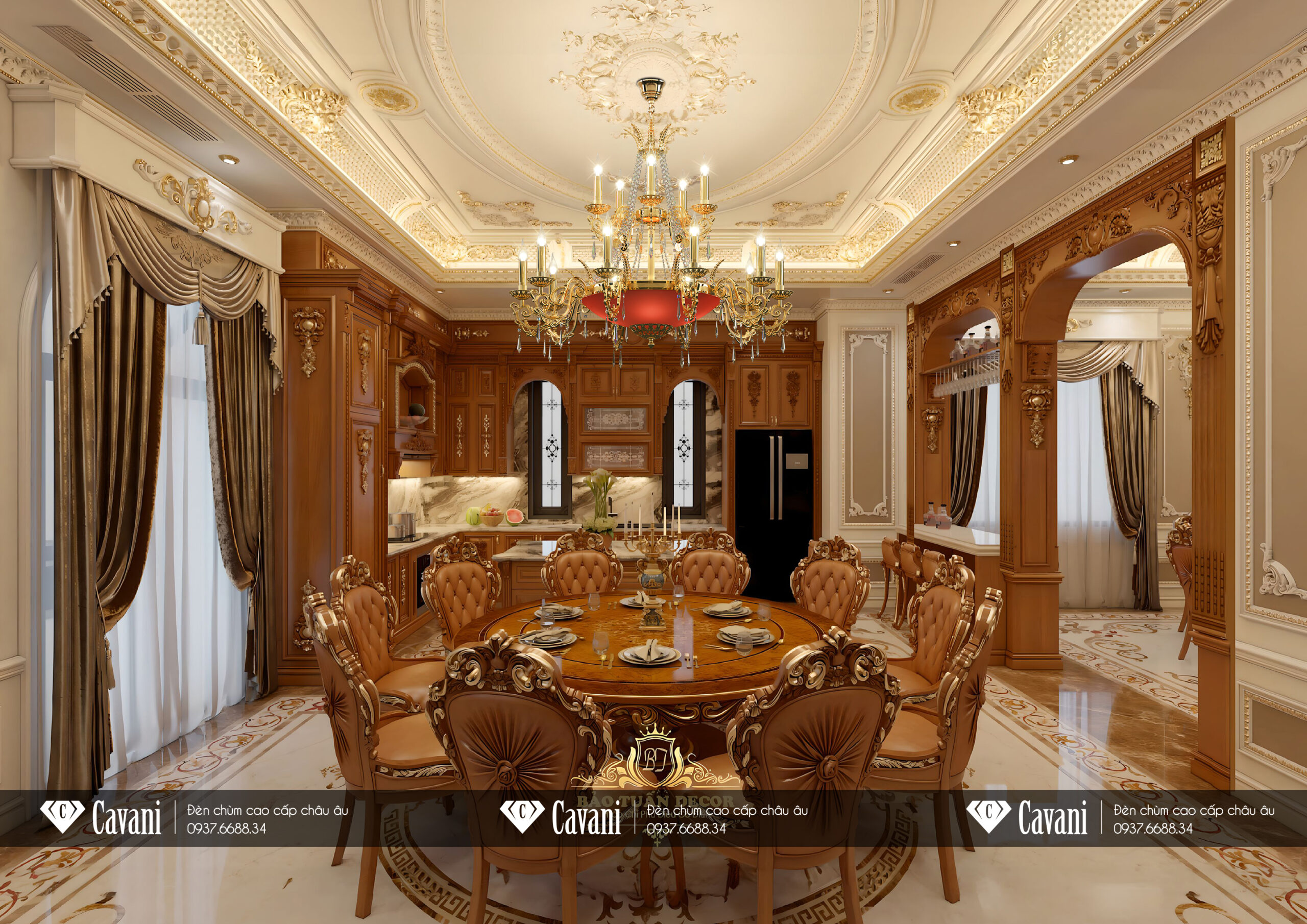 Đèn Chùm Đồng Cổ Điển Châu Âu 2776/10+5 - Trong không gian bàn ăn cổ điển