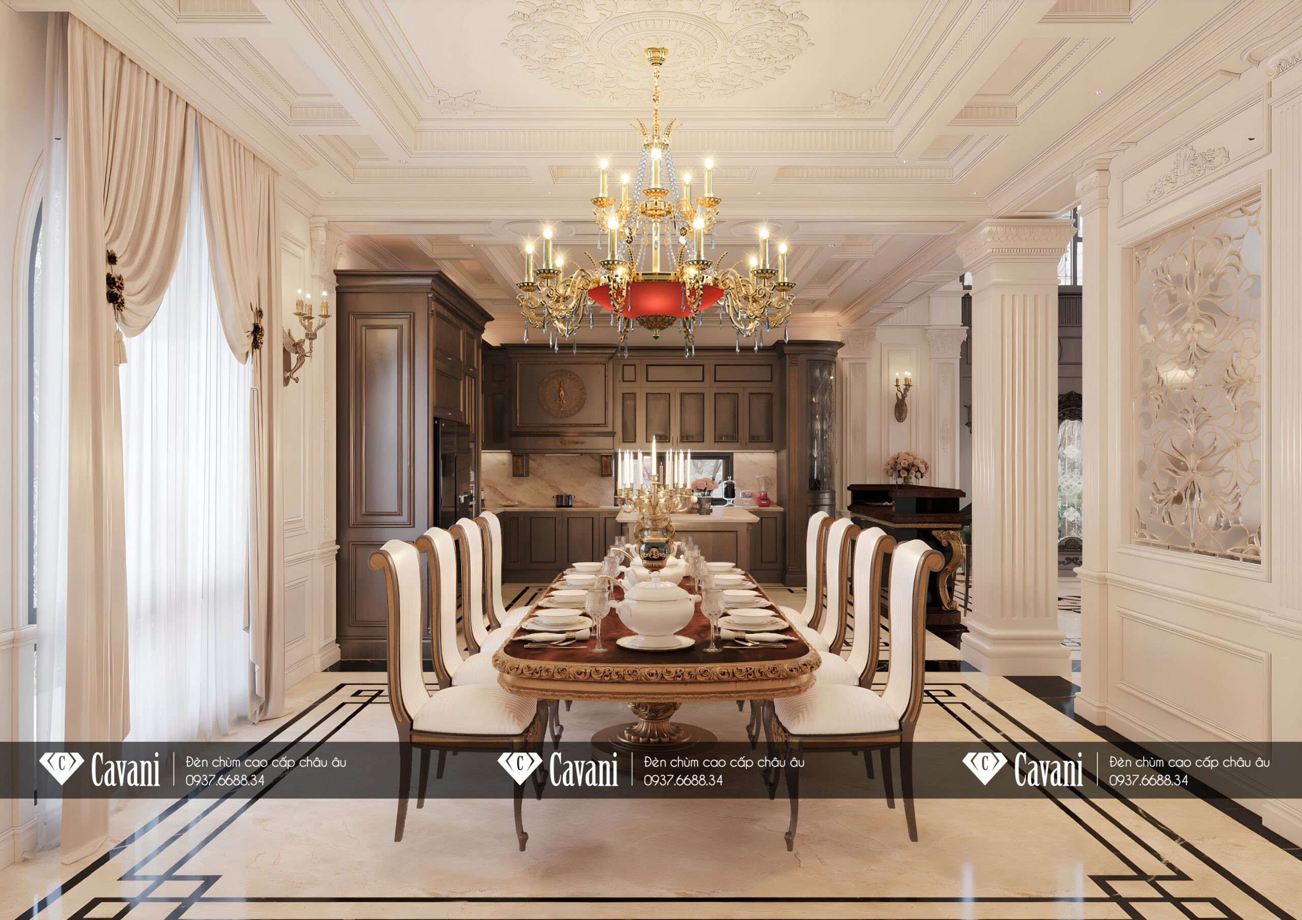 Đèn chùm cổ điển chao đá - Ánh sáng dịu nhẹ phù hợp không gian bàn ăn