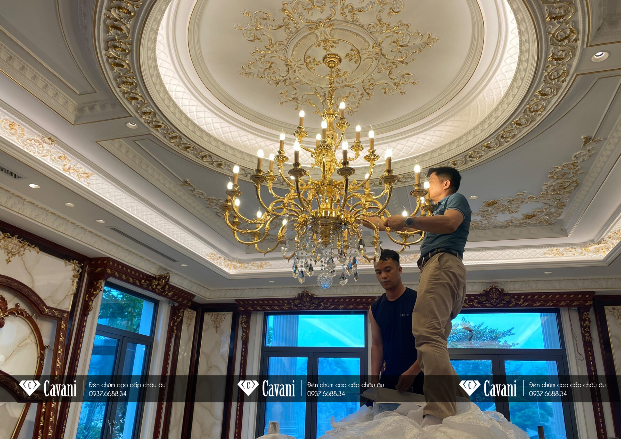 Đèn chùm Châu Âu cao cấp trong không gian phòng khách sang trọng