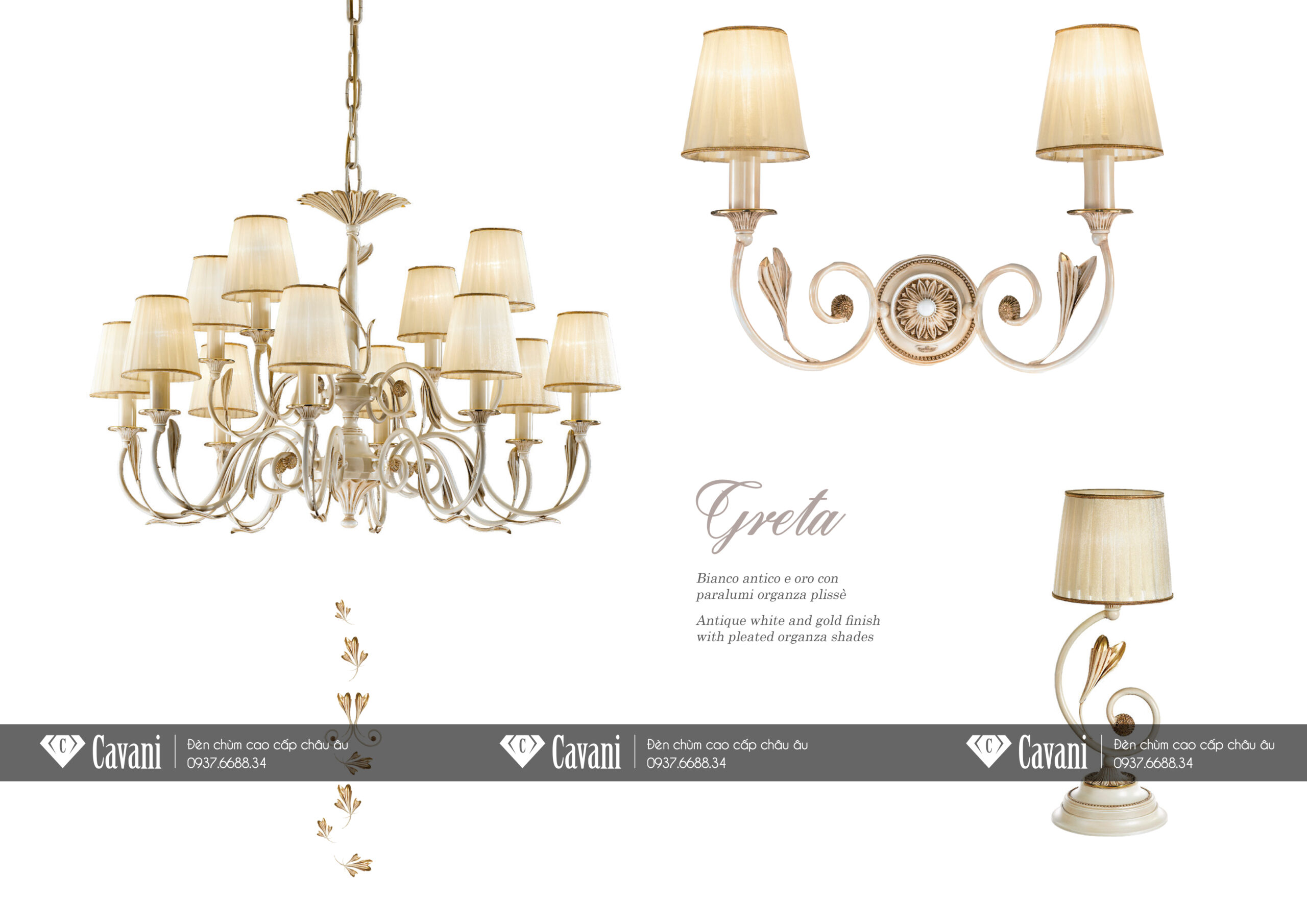 Các mẫu đèn trang trí Châu Âu trong cùng bộ sưu tập Greta của Possoni